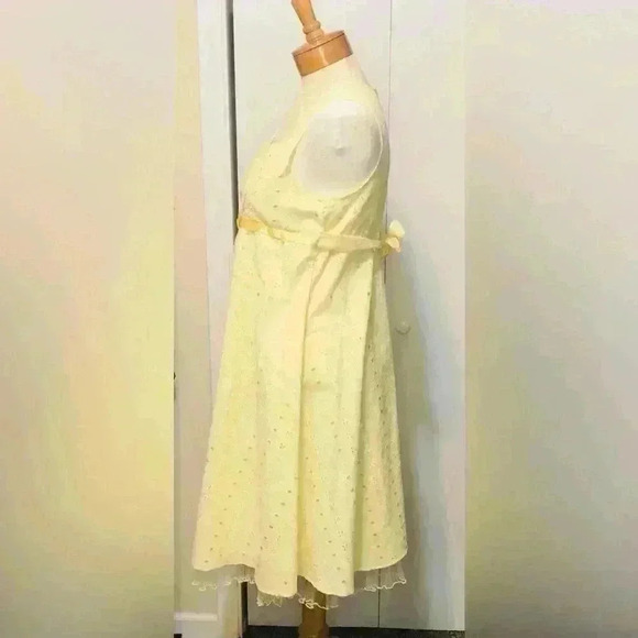 Ashley Ann Embroidered Eyelet Yellow Sundress Lined Tulle Hem Girls Size 14 1/2 - Picture 3 of 16